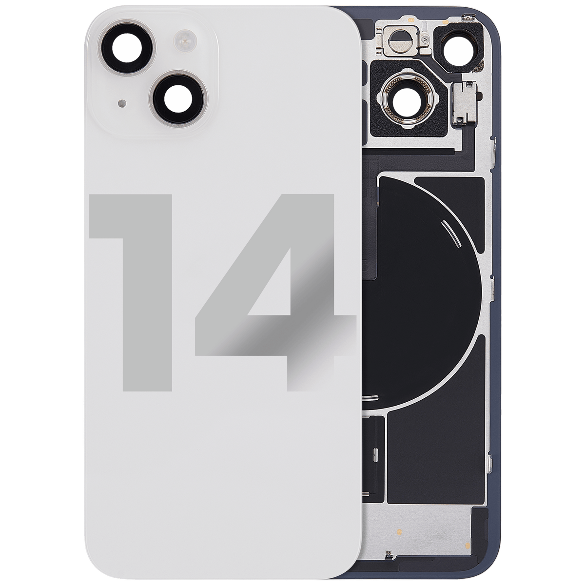 For iPhone 14 Back Glass With MagSafe Magnet, NFC & Flashlight Flex Pulled - Grade C - Starlight