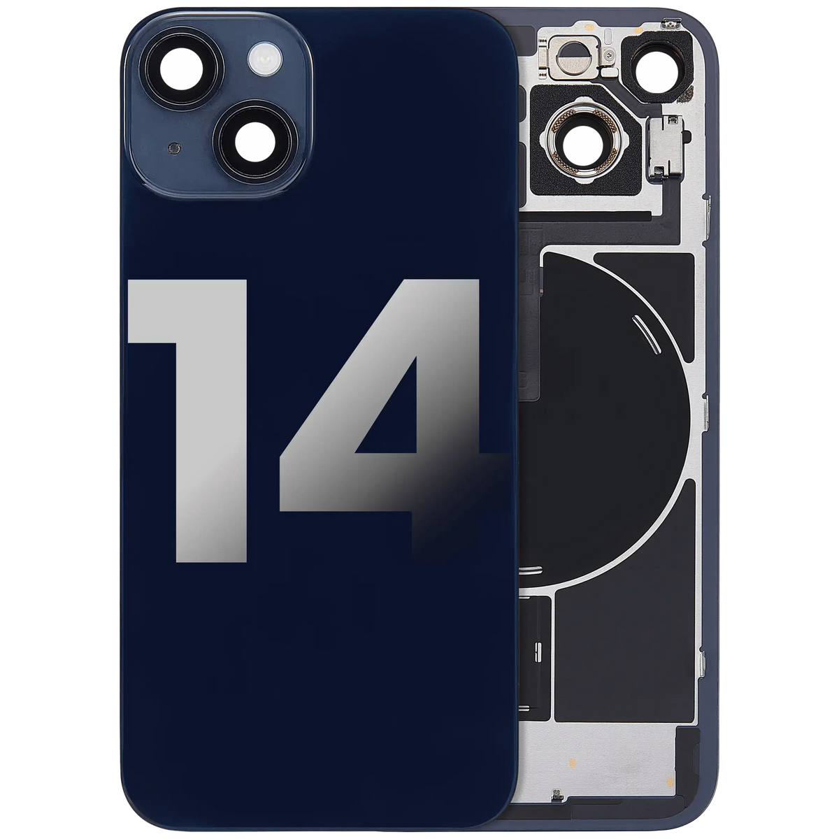 For iPhone 14 Back Glass With MagSafe Magnet, NFC & Flashlight Flex Pulled - Grade C - Midnight