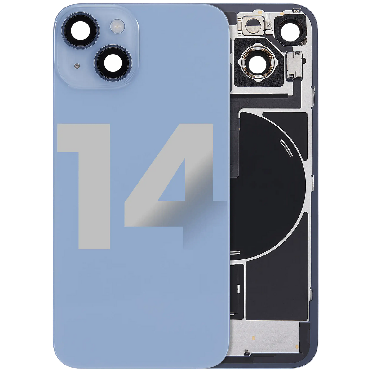 For iPhone 14 Back Glass With MagSafe Magnet, NFC & Flashlight Flex Pulled - Grade C - Blue