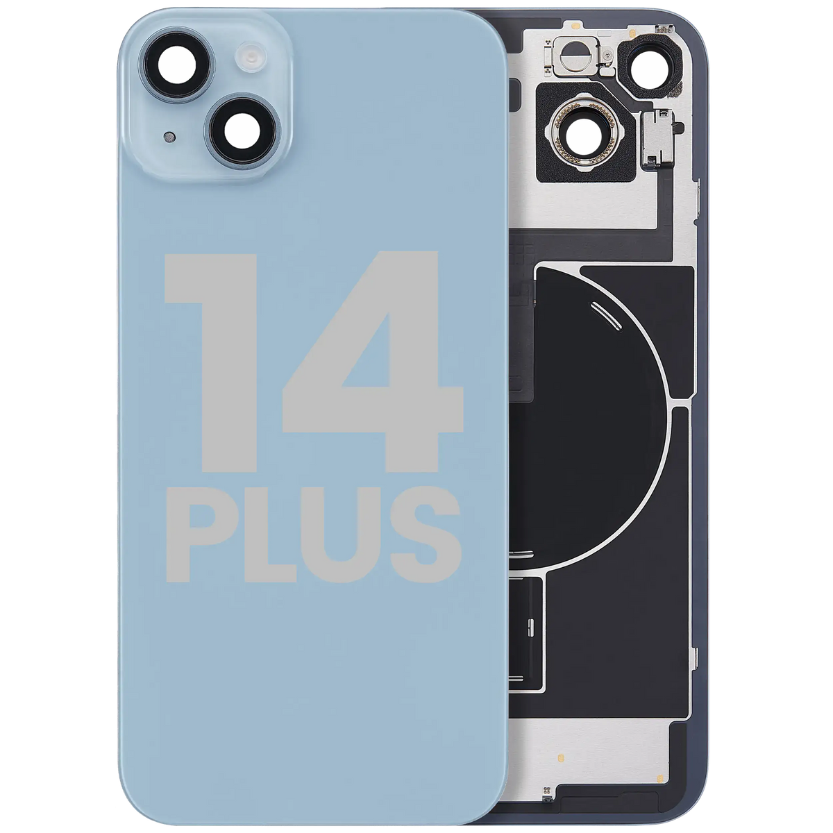 For iPhone 14 Plus Back Glass With MagSafe Magnet, NFC & Flashlight Flex Pulled - Grade C - Blue