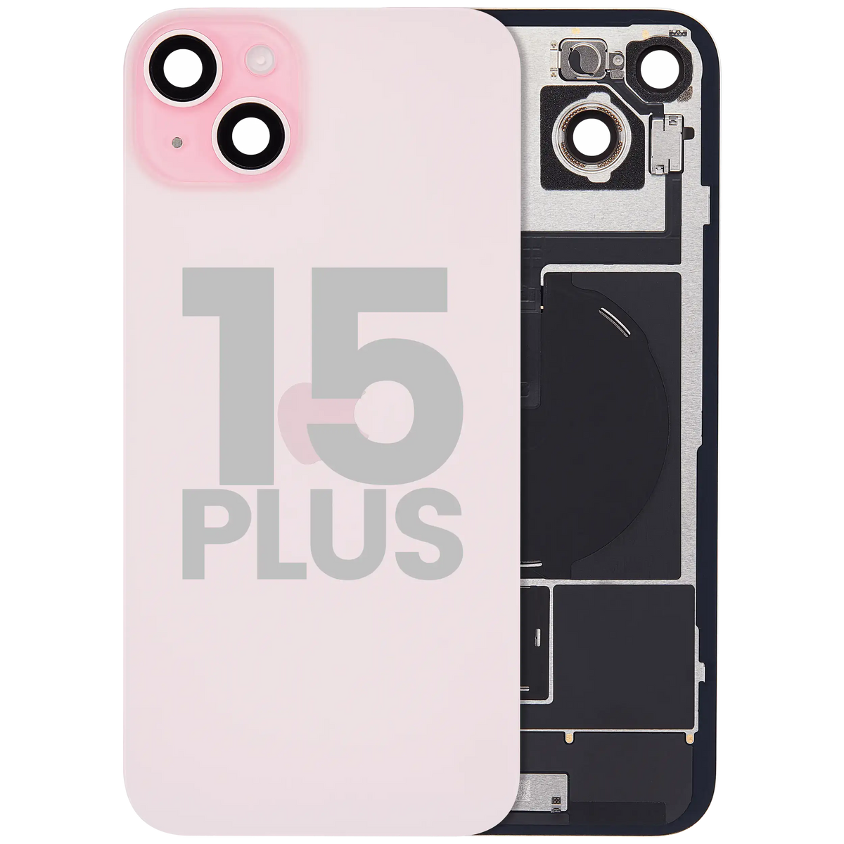 For iPhone 15 Plus Back Glass With MagSafe Magnet, NFC & Flashlight Flex Pulled - Grade C - Pink