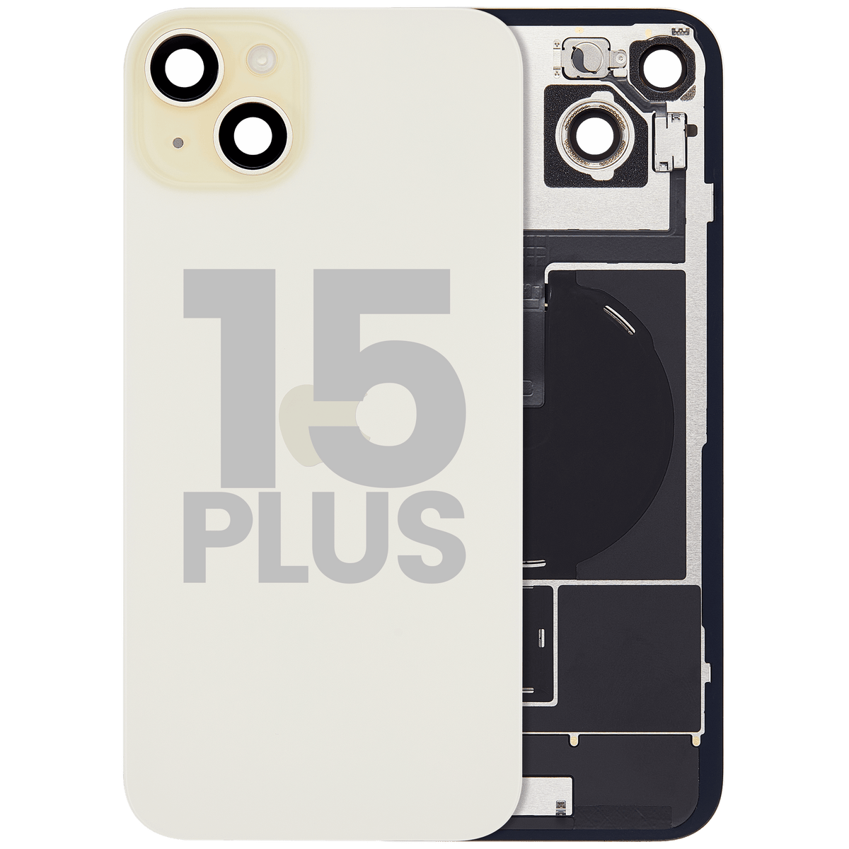 For iPhone 15 Plus Back Glass With MagSafe Magnet, NFC & Flashlight Flex Pulled - Grade C - Yellow