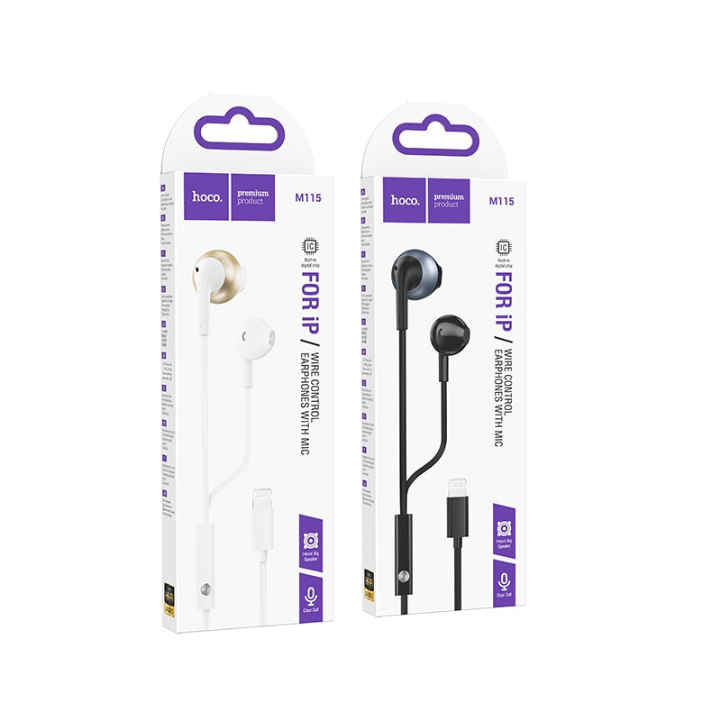 Hoco M115 Sagacious Lightning Earphones With Mic White