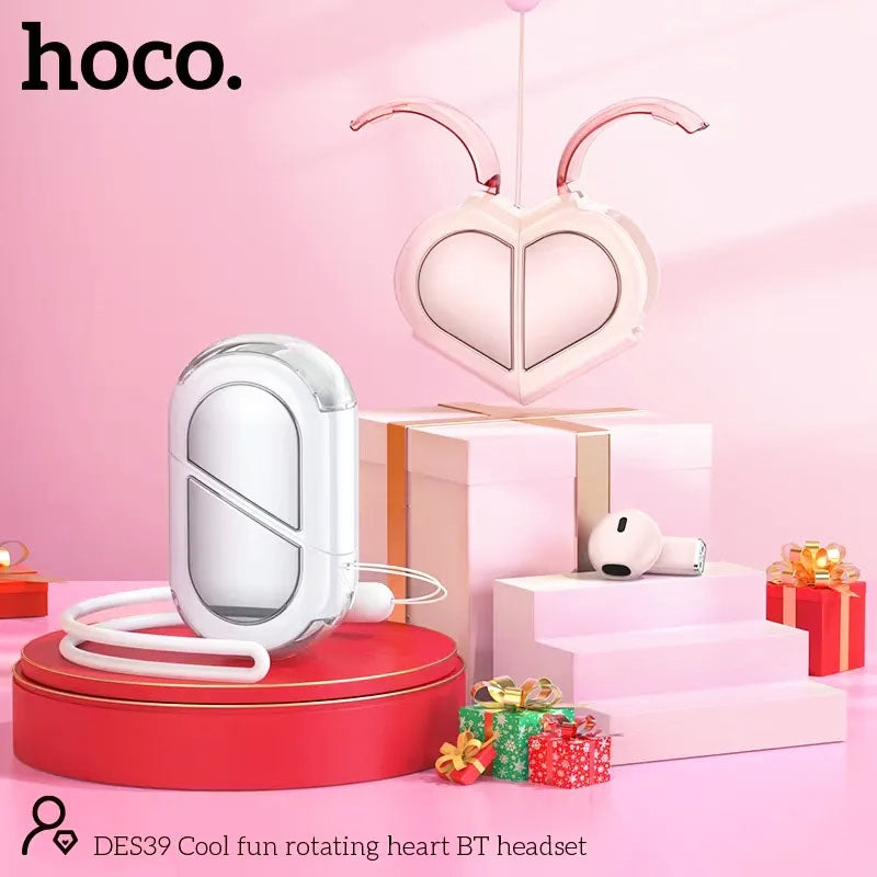 Hoco DES39 Cool Fun Rotating Heart BT Earbuds Pink-www.firsthelptech.ie