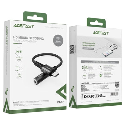 ACEFAST C1-07 Aluminum Alloy (USB-C to 3.5mm) Headphones Adapter AUX Cable Black-www.firsthelptech.ie