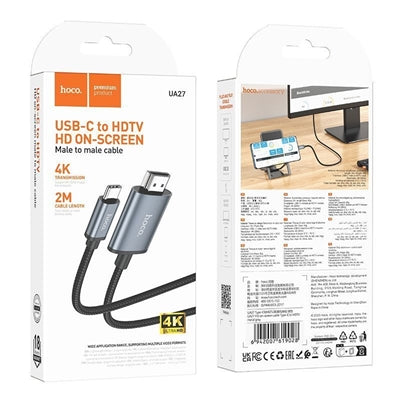 Hoco UA27 HD On-Screen (Type-C to HDMI) Cable Gray-www.firsthelptech.ie