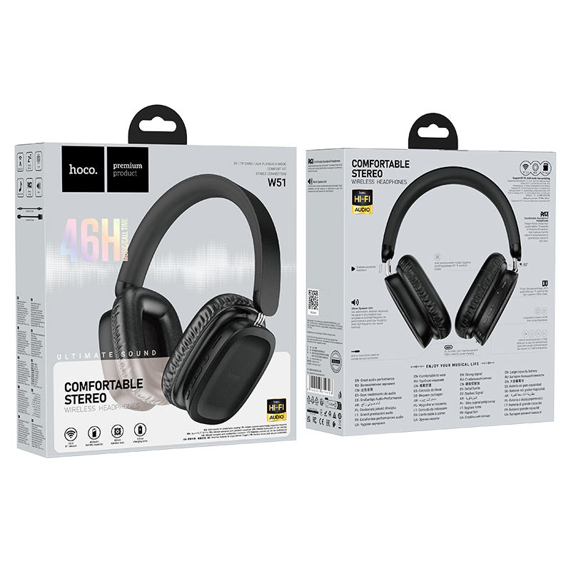 Hoco W51 Delightful 46Hour BT Wireless Headphones Black-www.firsthelptech.ie