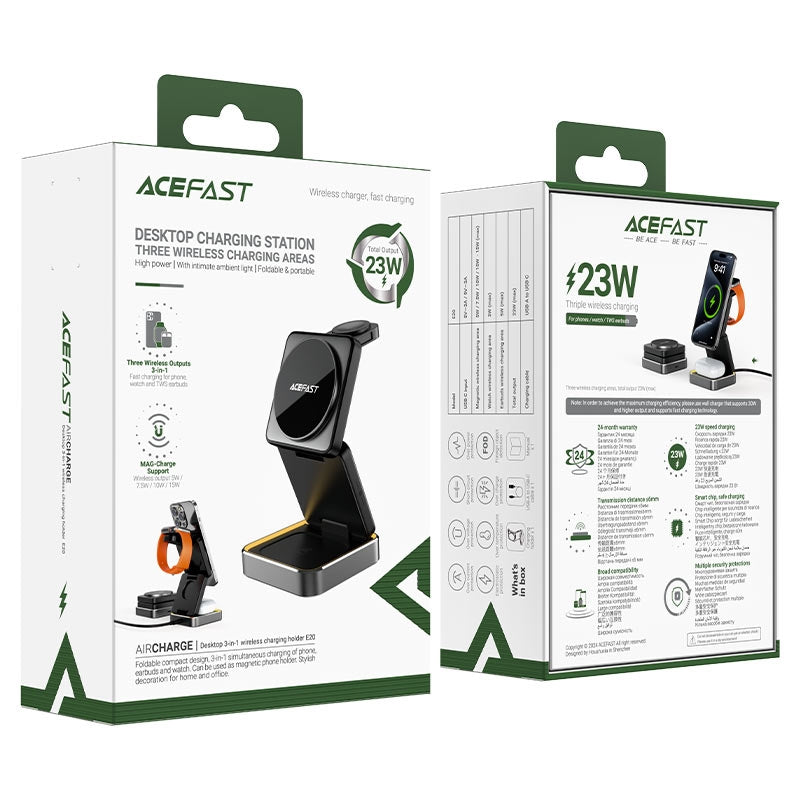 ACEFAST E20 Desktop 3-in-1 Wireless Charging Holder Black