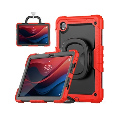 For Samsung Galaxy Tab A9 SM-X110 Survivor Symmetry Ring Stand Hard Case Red