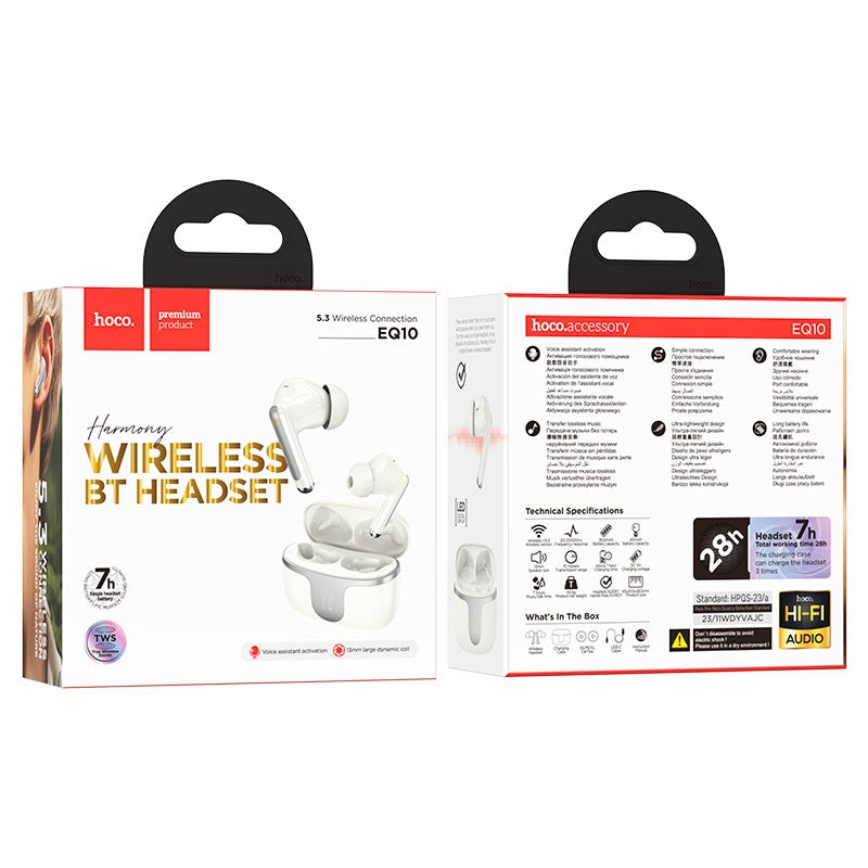 Hoco EQ10 Harmony True Wireless BT Headset White-www.firsthelptech.ie