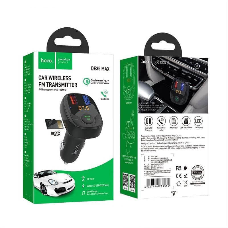 Hoco DE35 Max Dual Port QC3.0 In-Car Wireless FM Transmitter 23W Black