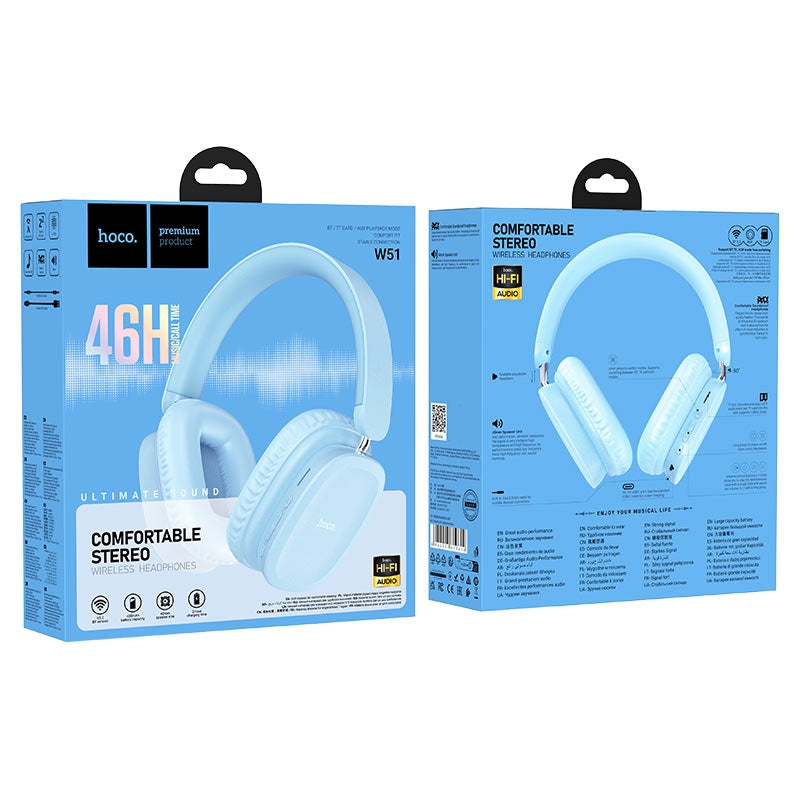 Hoco W51 Delightful 46Hour BT Wireless Headphones Blue-www.firsthelptech.ie