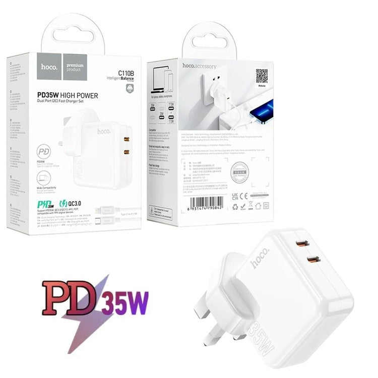 Hoco C110B 35W Dual-Port PD Type-C Fast Charger White