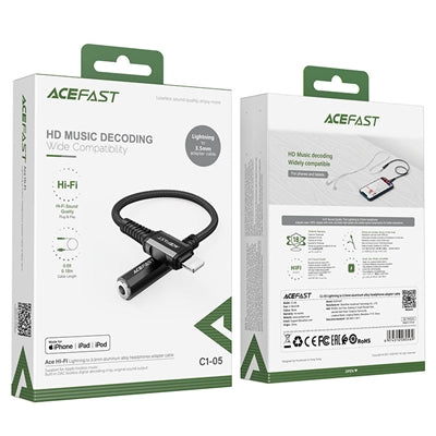 ACEFAST C1-05 Aluminum Alloy MFI Certified (Lightning to 3.5mm) Headphones Adapter AUX Cable Black-www.firsthelptech.ie