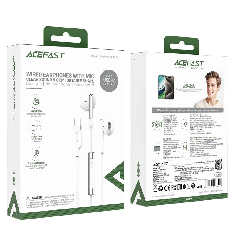 ACEFAST L3 USB-C HD Wired Earphones White