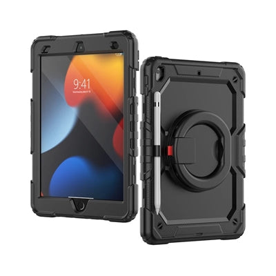 For Samsung Galaxy Tab A9 SM-X110 Survivor Symmetry Ring Stand Hard Case Black