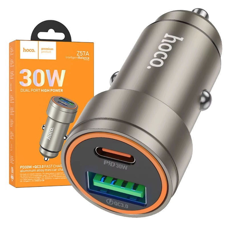 Hoco Z57A Glorious PD30W+QC3.0 Car Charger Metal Gold