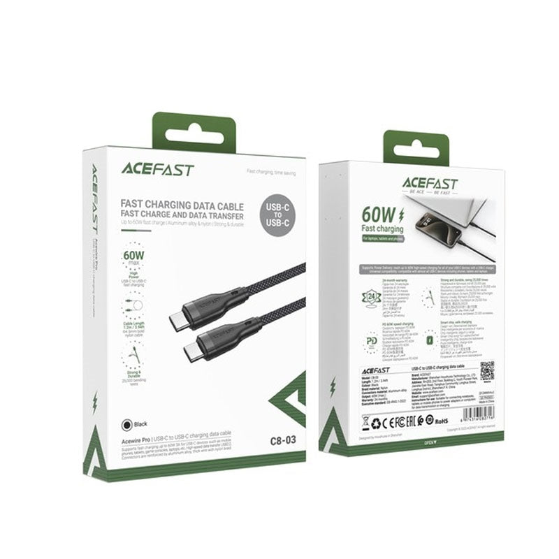 ACEFAST C8-03 (USB-C to USB-C) Charging Data Cable 60W Black-www.firsthelptech.ie