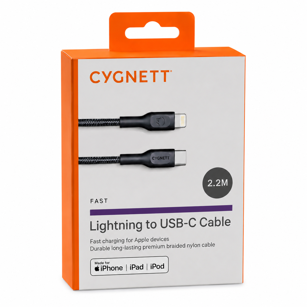 Cygnett CY3727PCCSL Braided  C - Lightning Power Cable 2.2m MFi Black