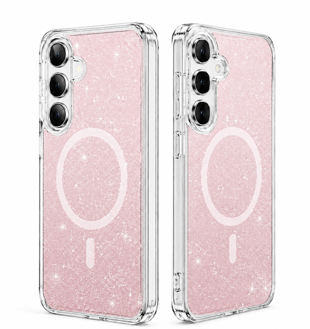 For Samsung Galaxy S26 Magsafe Magnetic Crystal Glitter Clear Case Transparent Pink