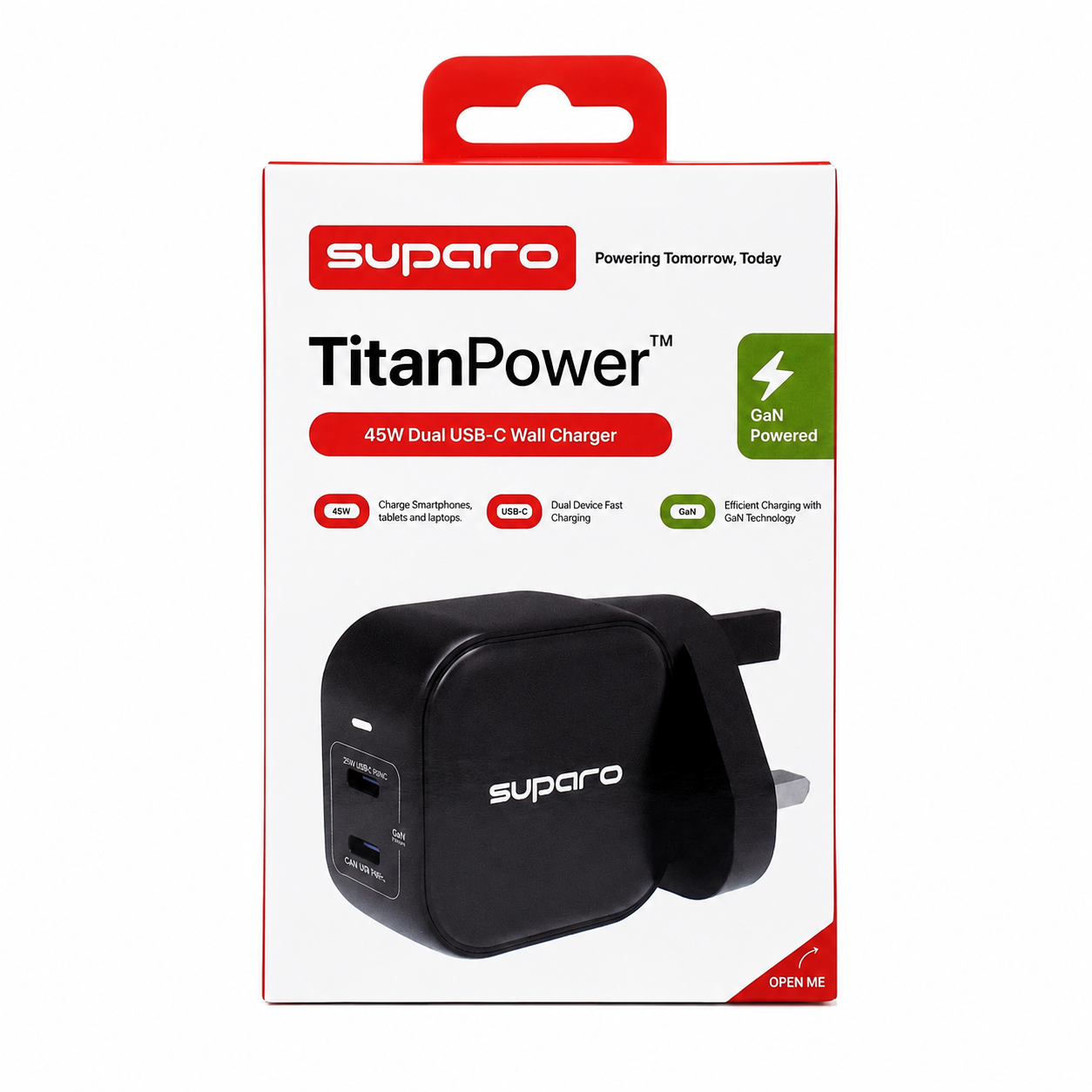 Suparo 45W GAN Dual USB-C Wall Charger - Black