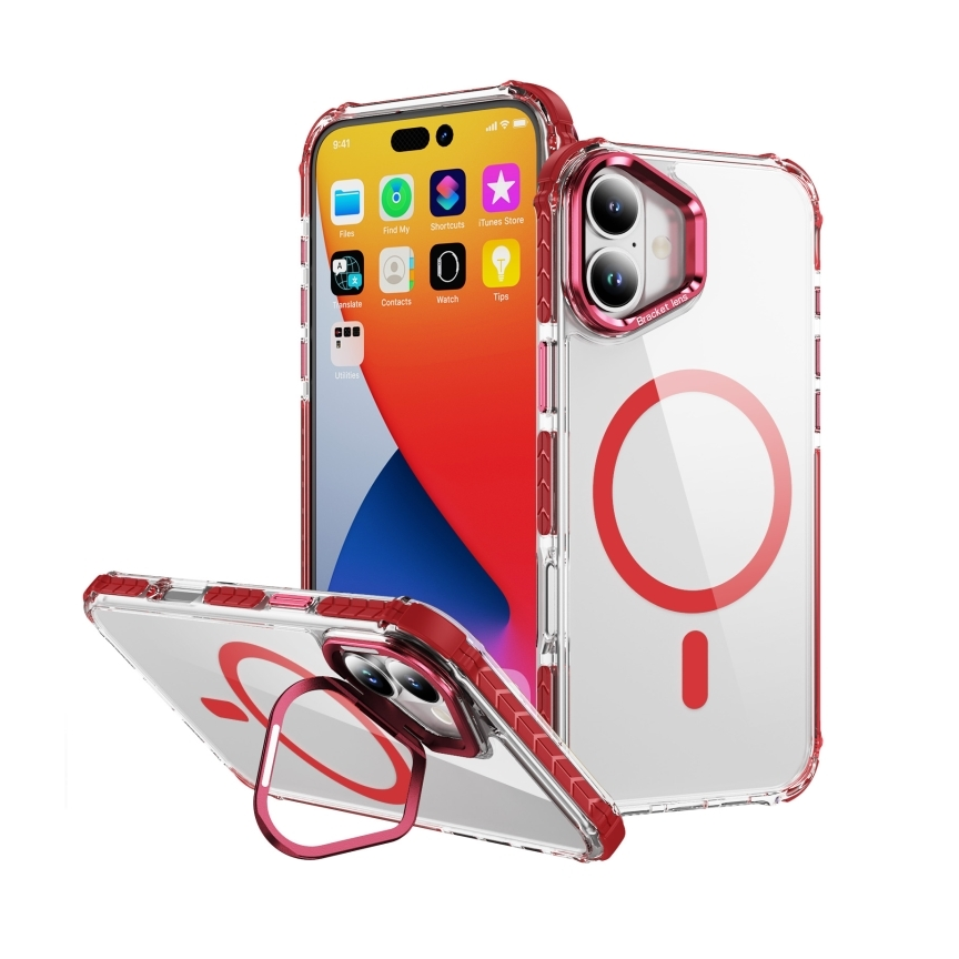 For Apple iPhone 17 Rainbow Magsafe Case With Camera Stand Red