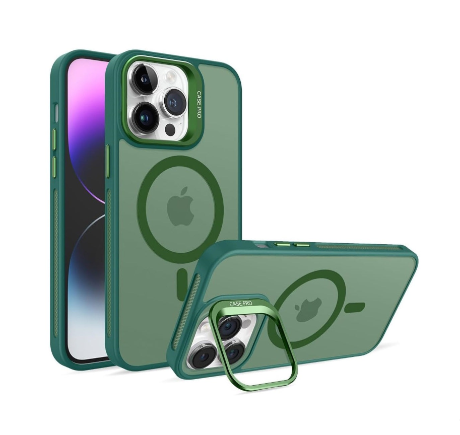 For Apple iPhone 12 / 12 Pro Skin-Feel Camera Lens Holder Magsafe Case Green