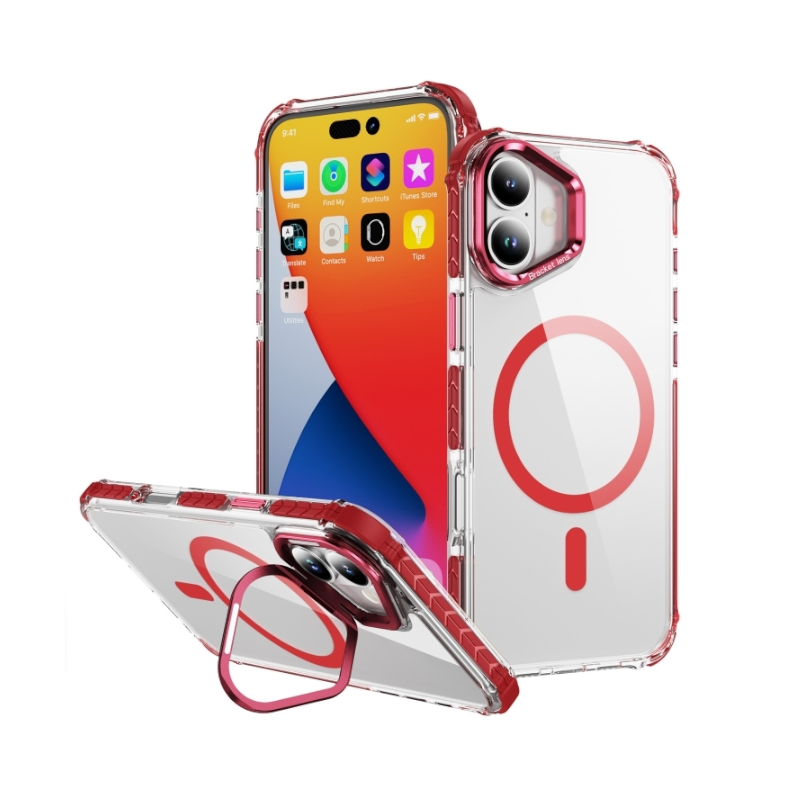 For Apple iPhone 17 Air Rainbow Magsafe Case With Camera Stand Red