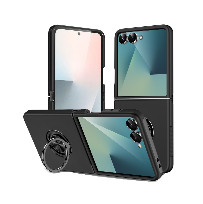 For Samsung Galaxy Z Flip 7 Dual Layer Invisible Ring Holder Case Black