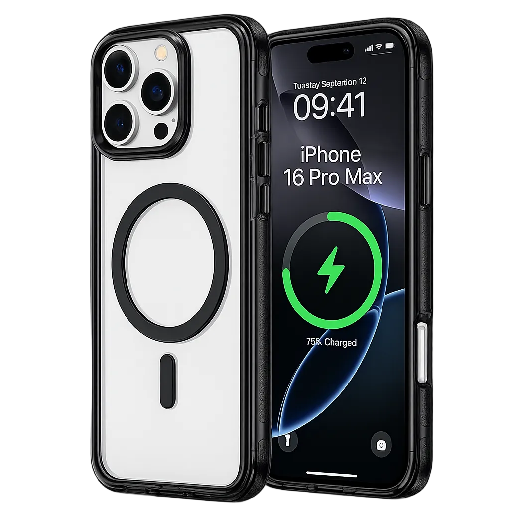 For Apple iPhone 16 Pro Max See-Through Magnetic Hard Case Black