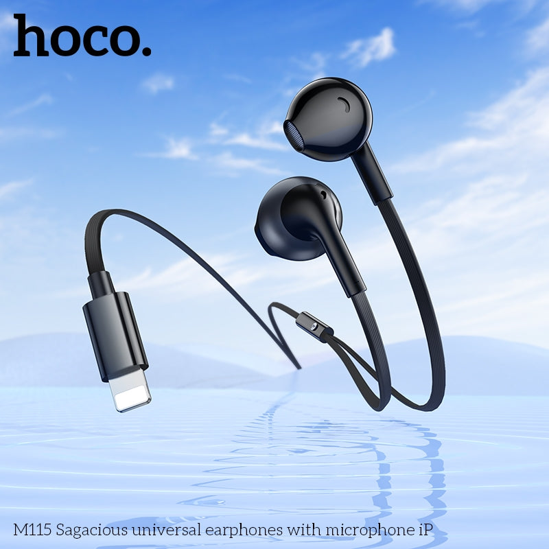 Hoco M115 Sagacious Lightning Earphones With Mic Black