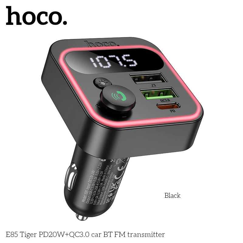 Hoco E85 Tiger PD20W+QC3.0 Car BT FM Transmitter Black