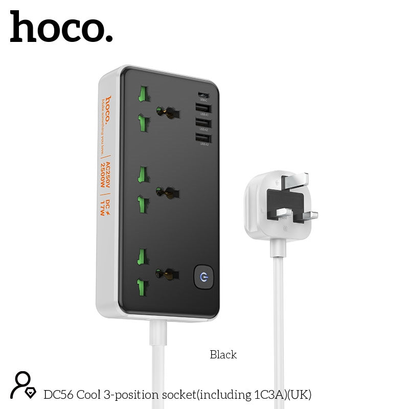 Hoco DC56 Cool (3AC+ 3 USB+ 1Type-C) Socket Extention Board (2M)