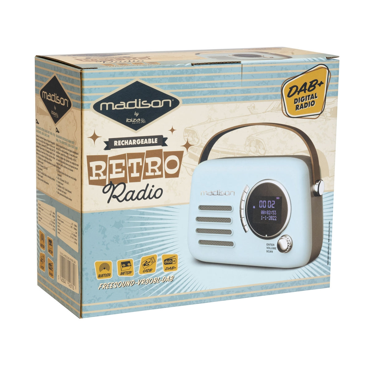 Madison FREESOUND-VR30BL-DAB 10-5612 Portable Bluetooth Vintage Radio 30W Blue