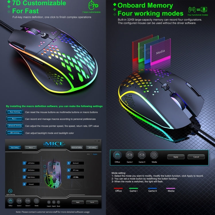 IMICE T97 (7 Keys) RGB Honeycomb Gaming Wired Mouse Black-www.firsthelptech.ie