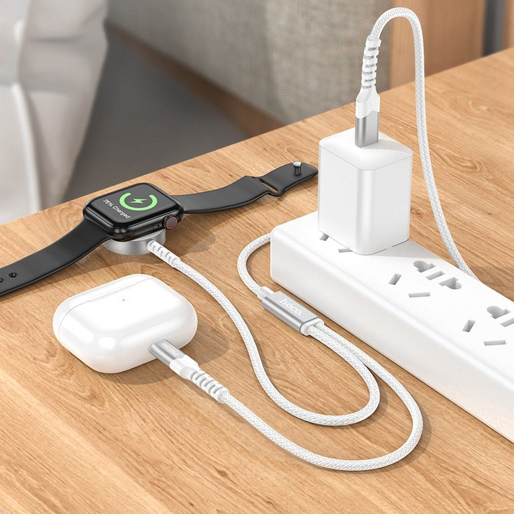 Hoco CW54 (2 in 1) Type C to ( iP & Apple Watch) Charger 3A 1.2m White