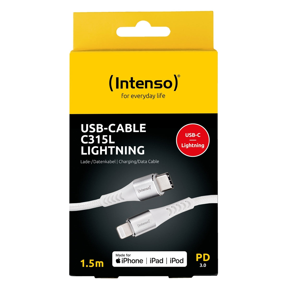 Intenso C315L MFI Certified Nylon Braided PD USB-C To Lightning Cable 1.5m 27W White