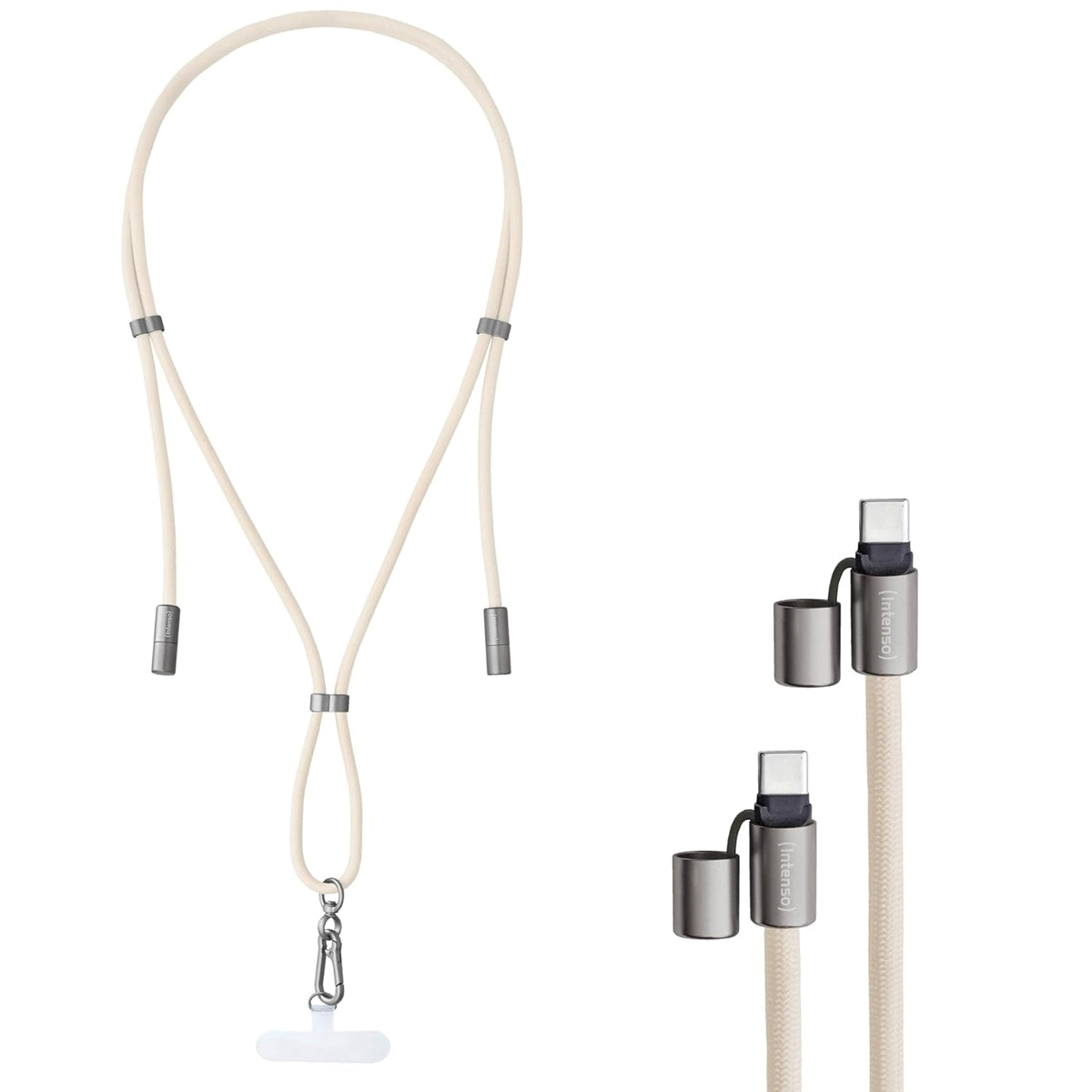 Intenso Nylon USB C-C Cell Phone Charging Lanyard 1.6m 60W Sand