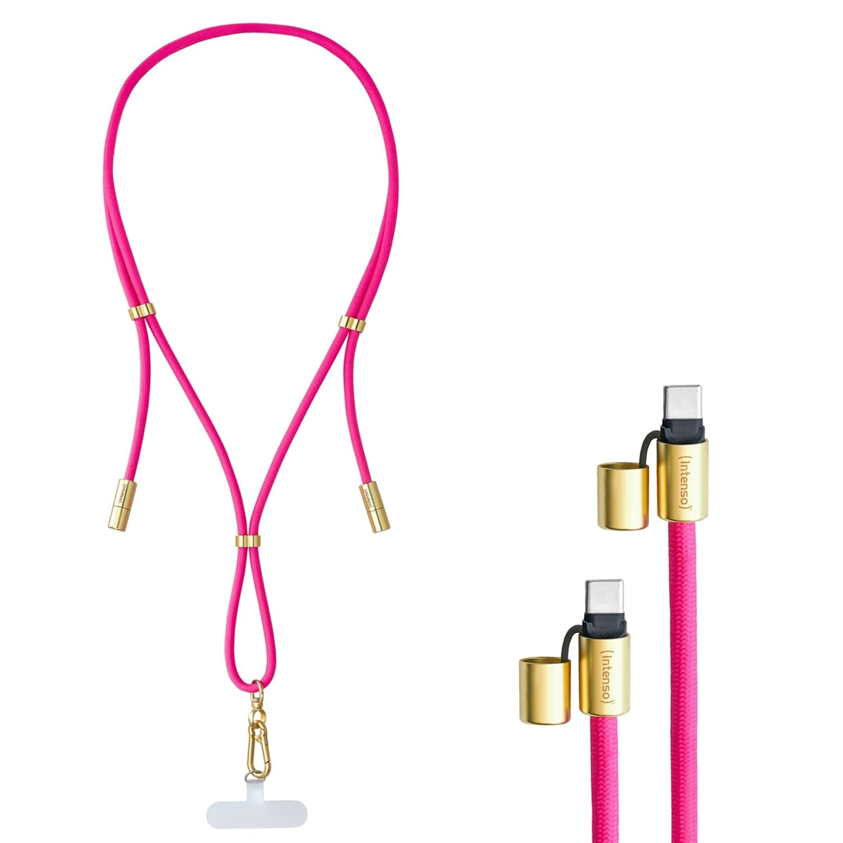 Intenso Nylon USB C-C Cell Phone Charging Lanyard 1.6m 60W Pink