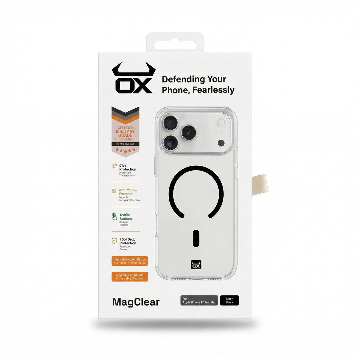 For Apple iPhone 17 Pro OX MagClear With MagSafe Case - Bison Black