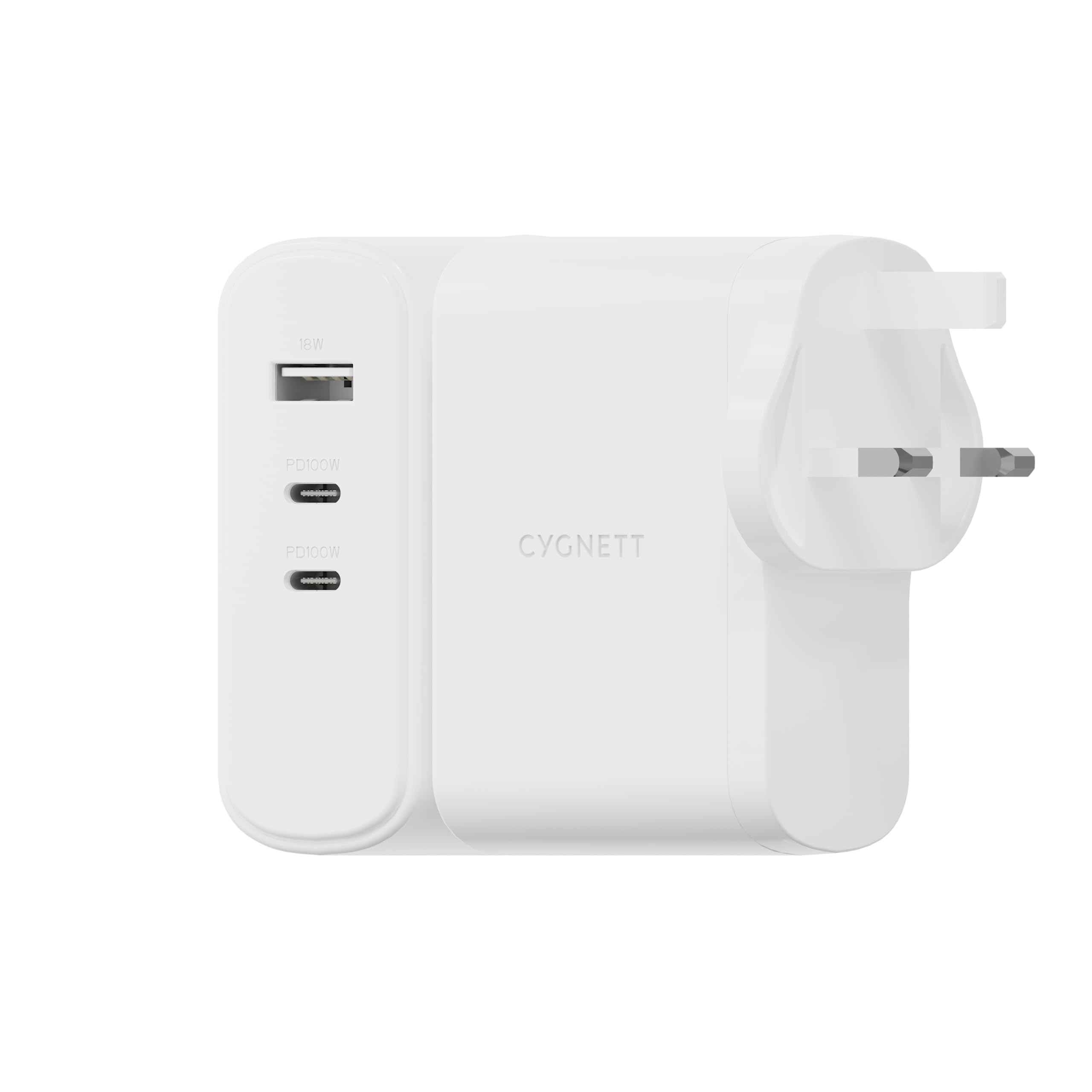Cygnett PowerMax Gan 100W 1 USB And 2 TypeC Charger White