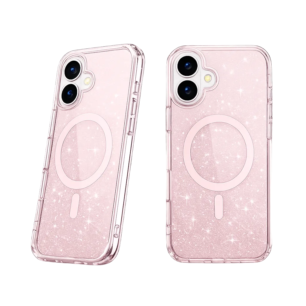 For Apple iPhone 17 Magsafe Magnetic Crystal Glitter Clear Case Transparent Pink