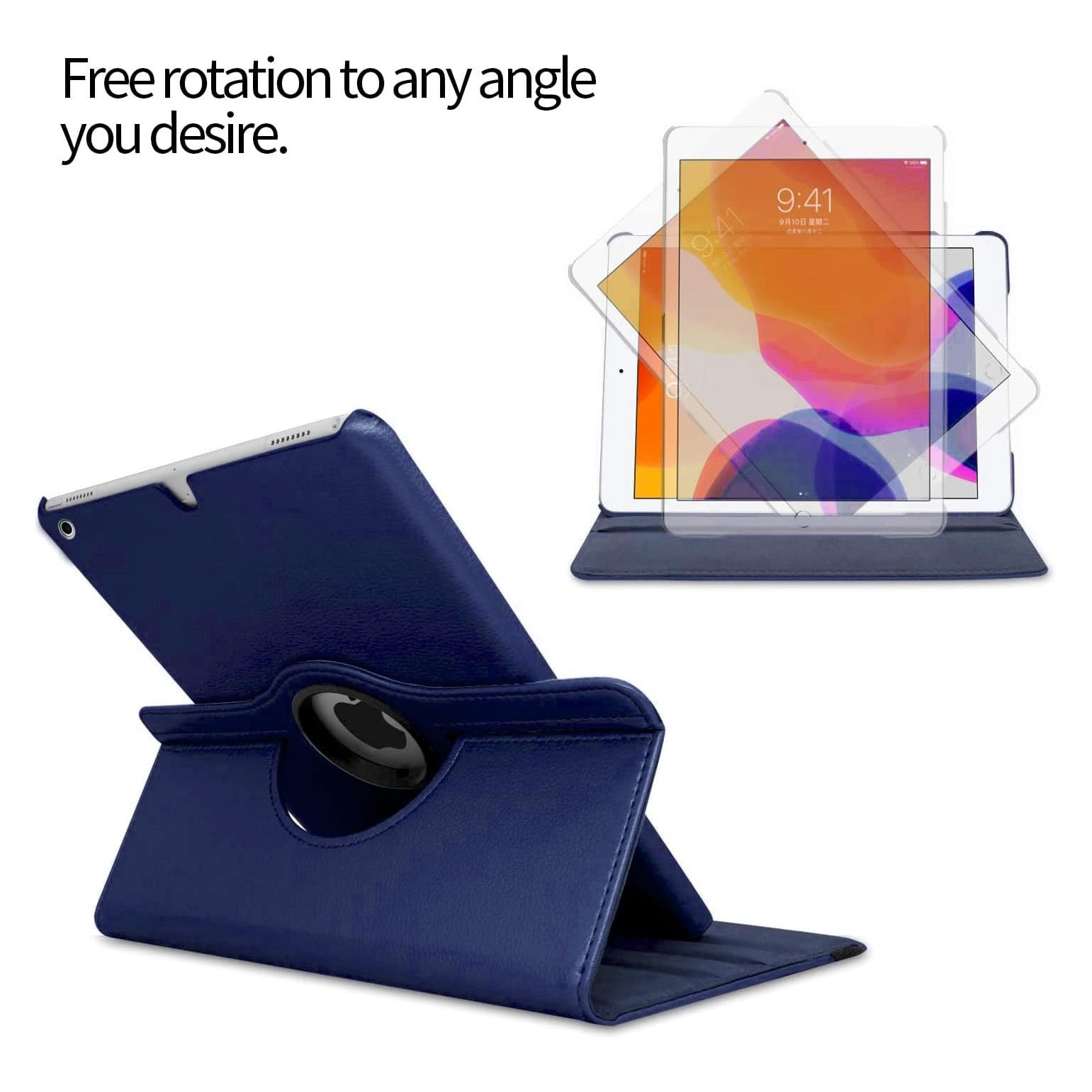 For Apple iPad 10.2" 2020 (8th Gen) Tablet Case 360° Rotating PU Leather Cover - Blue-www.firsthelptech.ie