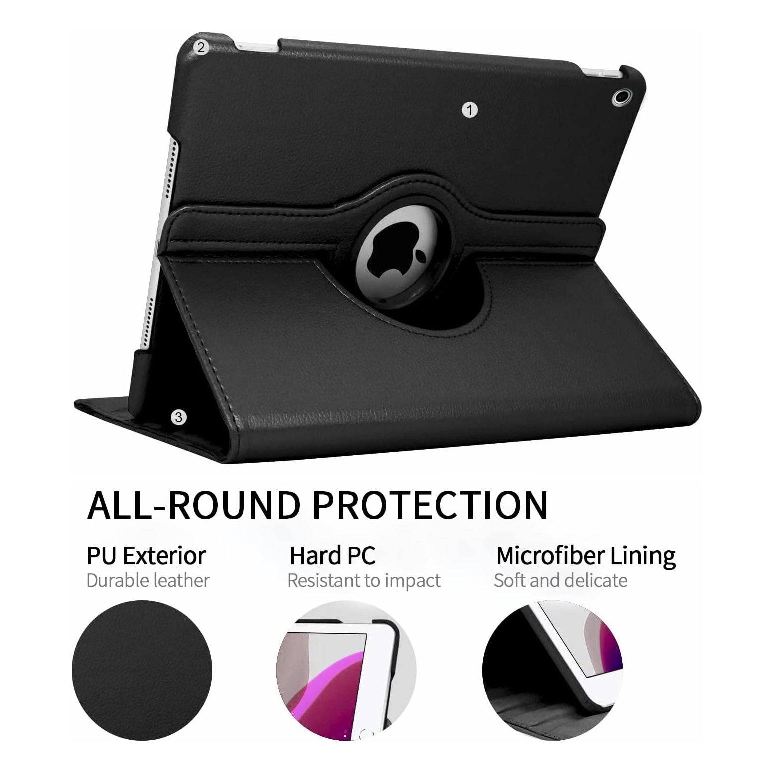 For Apple iPad 10.2" 2021 (9th Gen) Tablet Case 360° Rotating PU Leather Cover - Black-www.firsthelptech.ie