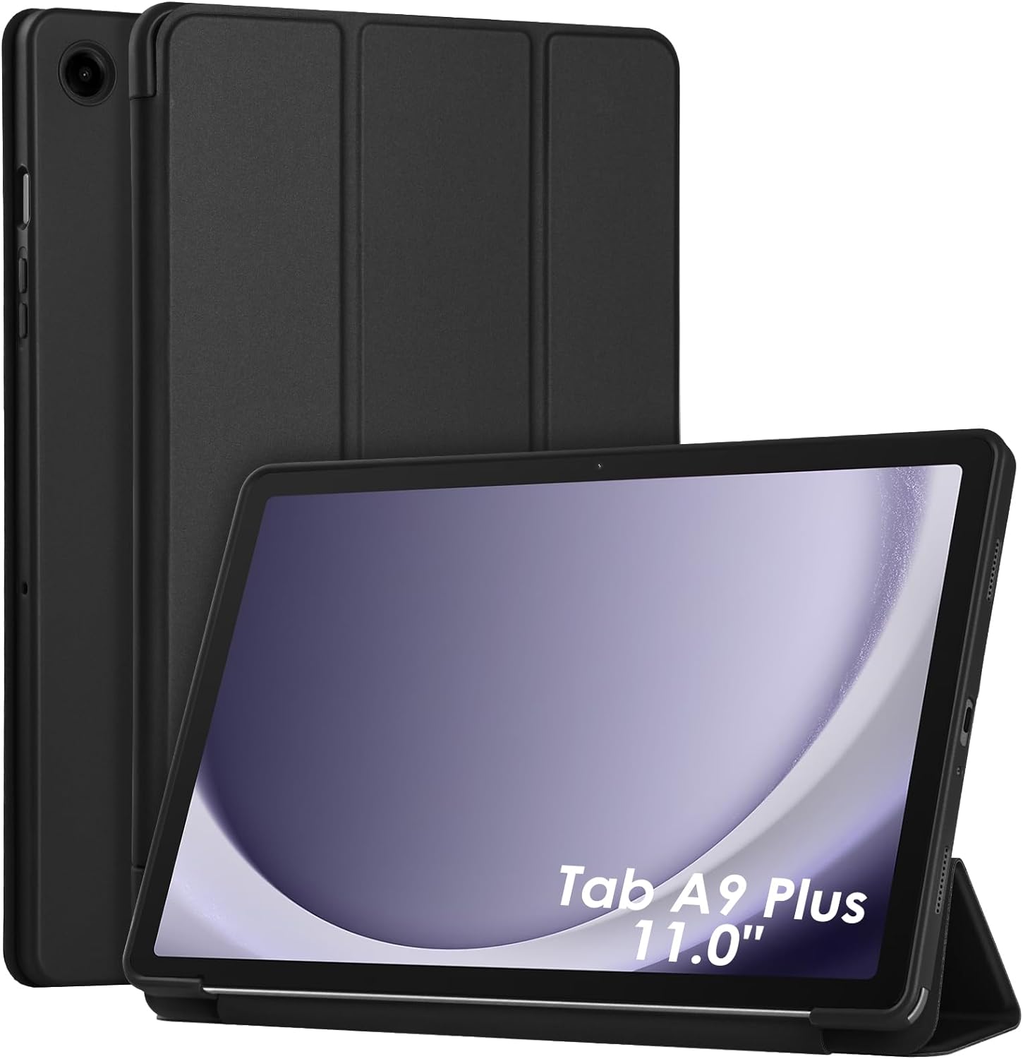 For Samsung Galaxy Tab A9 Plus SM-X210 Ultraslim Tri Fold Wallet Case Black