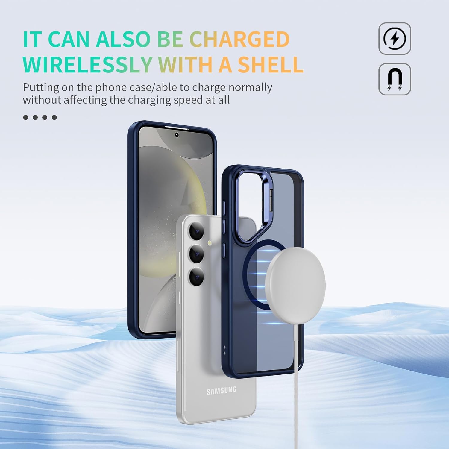 For Samsung Galaxy S24 / S25 Skin-Feel Camera Holder Magsafe Case Blue