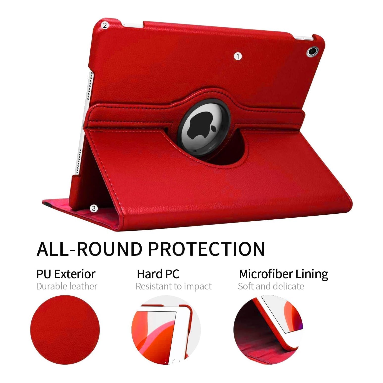 For Apple iPad 10.2" 2020 (8th Gen) Tablet Case 360° Rotating PU Leather Cover - Red
