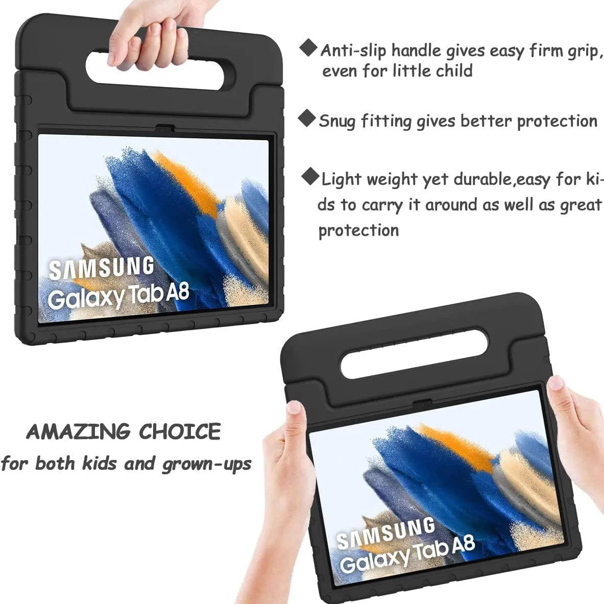 For Samsung Galaxy Tab A8 10.5 2021 Kids Case Shockproof Cover With Stand - Black