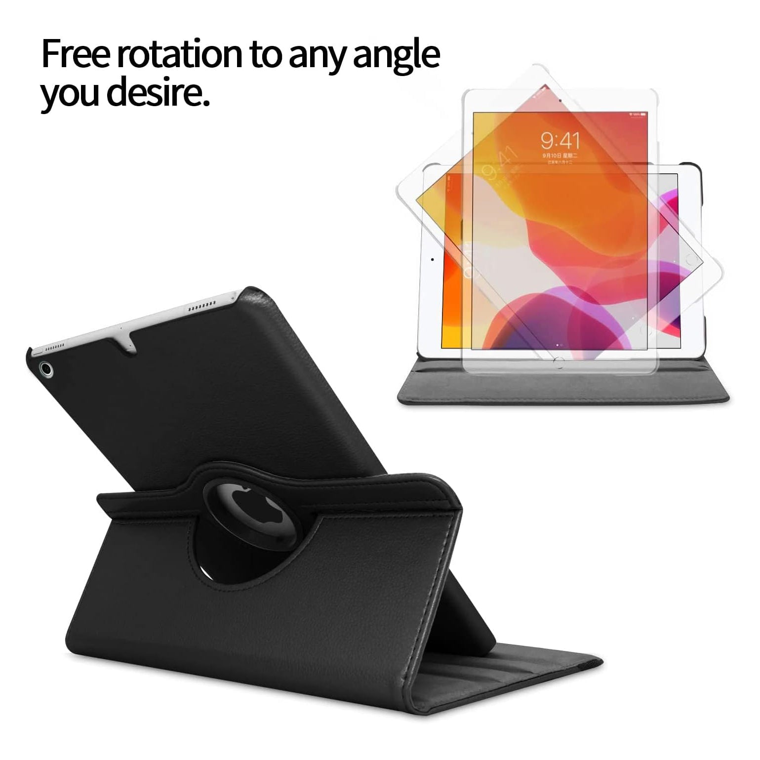 For Apple iPad 10.2" 2020 (8th Gen) Tablet Case 360° Rotating PU Leather Cover - Black-www.firsthelptech.ie