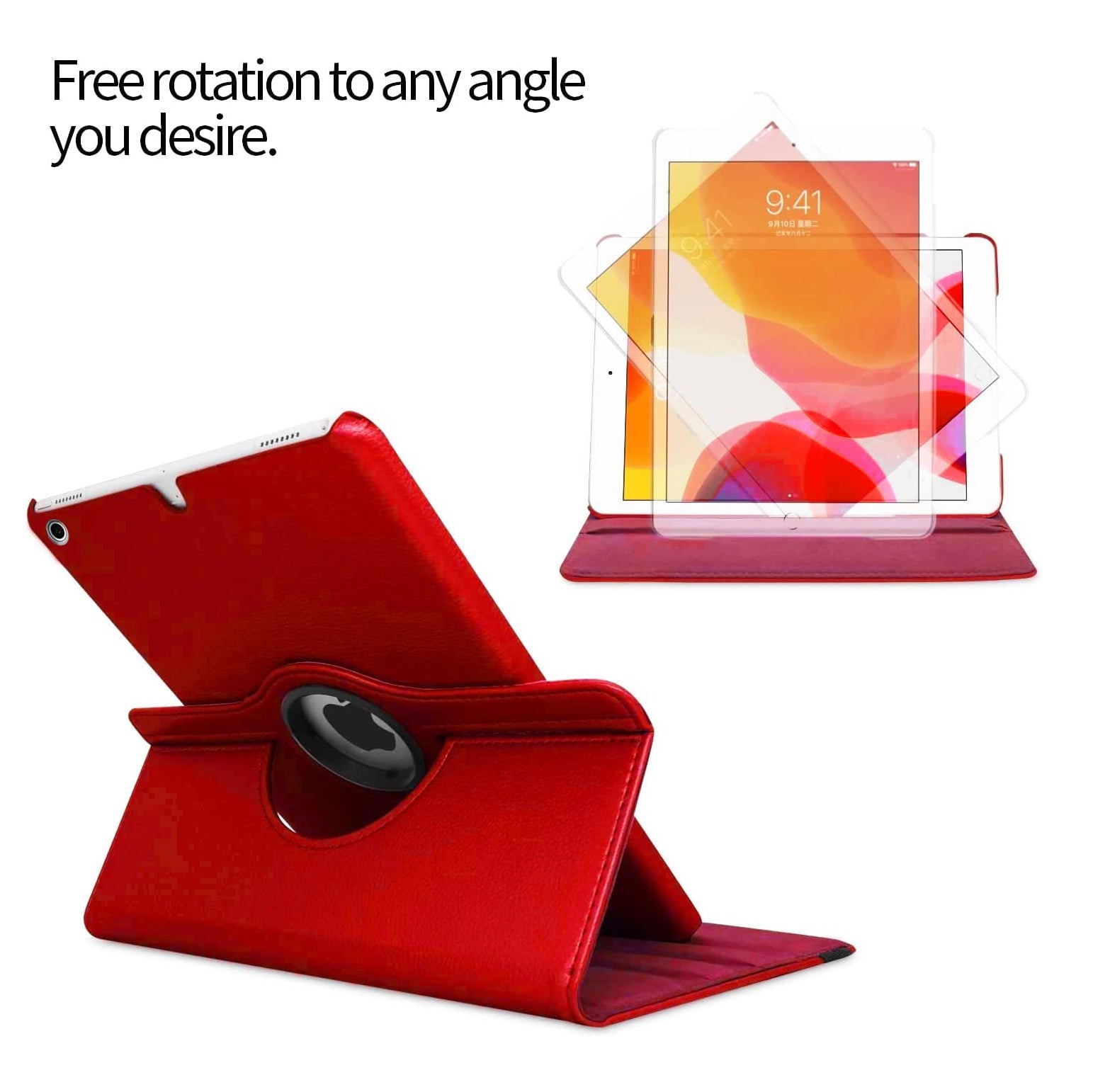 For Apple iPad 10.2" 2020 (8th Gen) Tablet Case 360° Rotating PU Leather Cover - Red-www.firsthelptech.ie